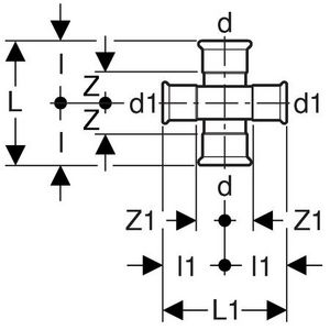 Kruiskoppeling met sprong MAPRESS KOPER 22x15x22x15mm