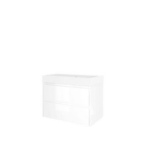 Set Proline polystone Loft wastafel mat wit zonder kraangat onderkast symmetrisch glans wit 80x46cm