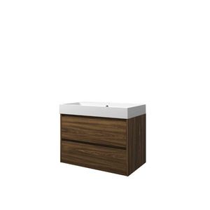 Set Proline polystone Loft wastafel mat wit met 1 kraangat onderkast symmetrisch Cabana oak 80x46cm