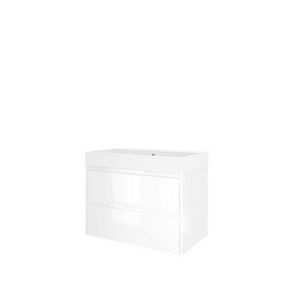 Set Proline polystone Loft wastafel mat wit met 1 kraangat onderkast symmetrisch glans wit 80x46cm