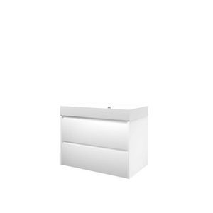 Set Proline polystone Loft wastafel mat wit met 1 kraangat onderkast symmetrisch mat wit 80x46cm