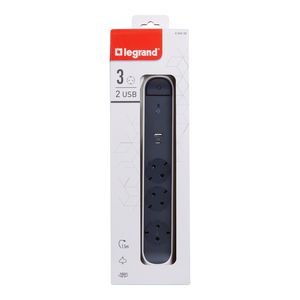 Contactdoos mont.-/draaib. USB A+C OSB 3x2P+A 1,5m z-w VVE=5
