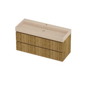 Evoli Set hardsteen Loft wastafel centraal met 1 kraangat en onderkast symmetrisch gefreesd 1200x460x620mm Sand stone/Urban oak