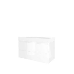 Set Proline polystone Loft wastafel mat wit zonder kraangat onderkast symmetrisch glans wit 100x46cm