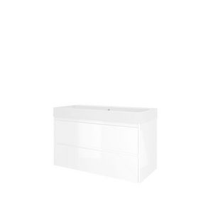 Set Proline polystone Loft wastafel mat wit met 1 kraangat onderkast symmetrisch glans wit 100x46cm