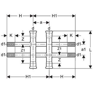 Kruiskoppeling MAPRESS C-STAAL radiator aanvoer/retour 35x15mm