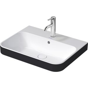 HAPPY D.2 PLUS #236060s opzetwastafel 600mm kleur buitenkant antraciet mat (wit glans binnen) met kraangat met overloop geslepen onderzijde