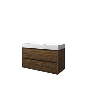 Set Proline polystone Loft wastafel mat wit met 2 kraangaten onderkast symmetrisch Cabana oak 100x46cm