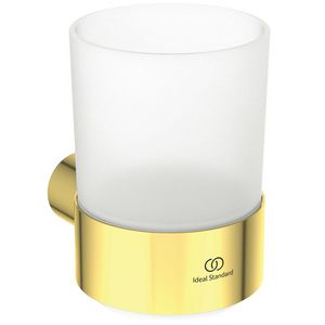 bekerhouder m beker van gesatineerd glas rond brushed gold (mat goudkleurig) T