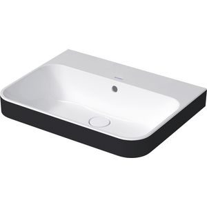 HAPPY D.2 PLUS #236060s opzetwastafel 600mm kleur buitenkant antraciet mat (wit glans binnen) zonder kraangat met overloop geslepen onderzijde