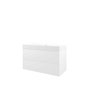 Set Proline polystone Loft wastafel mat wit met 2 kraangaten onderkast symmetrisch mat wit 100x46cm