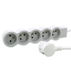 Contactdoos standaard 5xPA met 3m. wit-grijs VVE=10