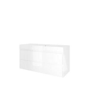 Set Proline polystone Loft enkele wastafel glans wit zonder kraangat onderkast symmetrisch glans wit 120x46cm