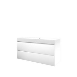 Set Proline polystone Loft enkele wastafel glans wit zonder kraangat onderkast symmetrisch mat wit 120x46cm