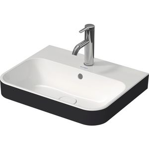 HAPPY D.2 PLUS #236050s opzetwastafel 500mm kleur buitenkant antraciet mat (wit glans binnen) zonder kraangat met overloop geslepen onderzijde
