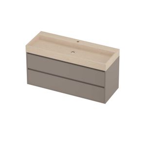 Evoli Set hardsteen Loft wastafel centraal met 1 kraangat en onderkast greeploos 2 laden symmetrisch in kader 1200x460x620mm Sand stone/Clay beige