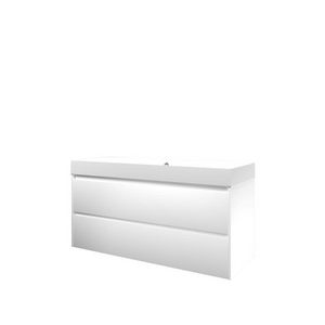 Set Proline polystone Loft enkele wastafel mat wit met 2 kraangaten onderkast symmetrisch mat wit 120x46cm
