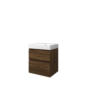 Set Proline polystone Loft wastafel glans wit zonder kraangat onderkast asymmetrisch Cabana oak 60x46cm