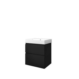 Set Proline polystone Loft wastafel glans wit zonder kraangat onderkast asymmetrisch mat zwart 60x46cm