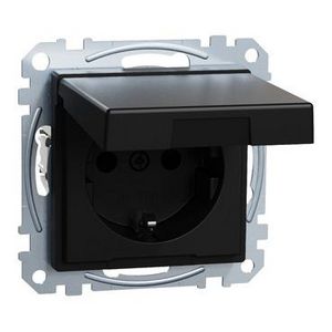 Socket-outlet hng.lid shutter screwl. term. black matt