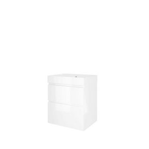 Set Proline polystone Loft wastafel glans wit met 1 kraangat onderkast asymmetrisch glans wit 60x46cm