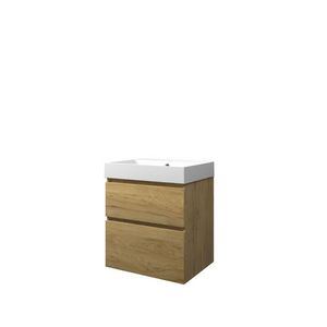 Set Proline polystone Loft wastafel mat wit met 1 kraangat onderkast asymmetrisch Ideal oak 60x46cm