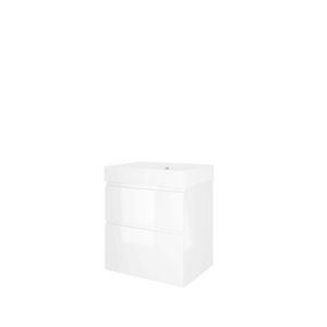 Set Proline polystone Loft wastafel mat wit met 1 kraangat onderkast asymmetrisch glans wit 60x46cm