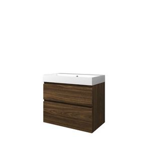 Set Proline polystone Loft wastafel glans wit zonder kraangat onderkast asymmetrisch Cabana oak 80x46cm