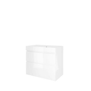 Set Proline polystone Loft wastafel glans wit zonder kraangat onderkast asymmetrisch glans wit 80x46cm