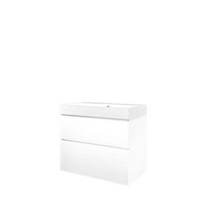Set Proline polystone Loft wastafel glans wit zonder kraangat onderkast asymmetrisch mat wit 80x46cm