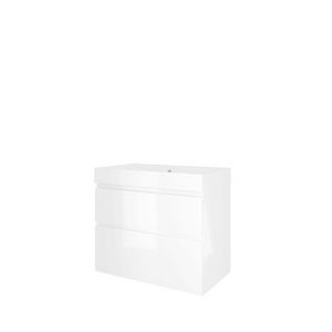 Set Proline polystone Loft wastafel glans wit met 1 kraangat onderkast asymmetrisch glans wit 80x46cm