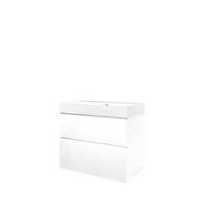 Set Proline polystone Loft wastafel glans wit met 1 kraangat onderkast asymmetrisch mat wit 80x46cm