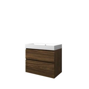Set Proline polystone Loft wastafel mat wit zonder kraangat onderkast asymmetrisch cabana oak 80x46cm