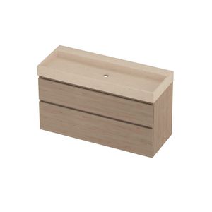 Evoli Set hardsteen Loft wastafel centraal zonder kraangat en onderkast a-symmetrisch 1200x460x700mm Sand stone/Ideal oak