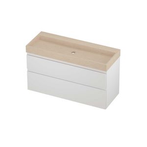 Evoli Set hardsteen Loft wastafel centraal zonder kraangat en onderkast a-symmetrisch 1200x460x700mm Sand stone/mat wit