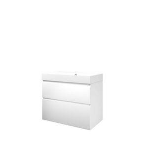 Set Proline polystone Loft wastafel mat wit zonder kraangat onderkast asymmetrisch mat wit 80x46cm