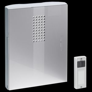 Draadloze gong beldrukker/zender 500m. front hoogglans-grijs