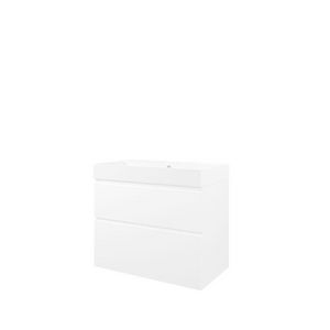 Set Proline polystone Loft wastafel mat wit met 1 kraangat onderkast asymmetrisch glans wit 80x46cm