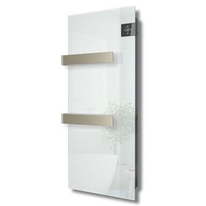 Radiator met glazen infrarood paneel E-Comfort Silk 900x400mm 750W wit incl. handdoekbeugels