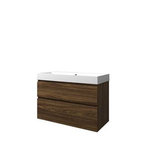 Set Proline polystone Loft wastafel mat wit met 1 kraangat onderkast asymmetrisch cabana oak 100x46cm