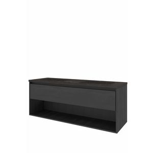 Set Proline hardsteen Elegant dubb. wastafel zonder kraangat onderkast 1x lade+schap black oak 140x46cm