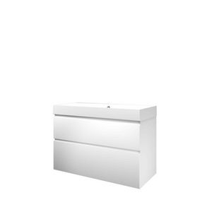 Set Proline polystone Loft wastafel mat wit met 1 kraangat onderkast asymmetrisch mat wit 100x46cm