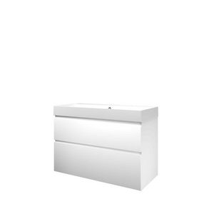 Set Proline polystone Loft wastafel mat wit met 2 kraangaten onderkast asymmetrisch mat wit 100x46cm