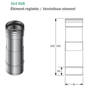 Rookgasbuis verstelbaar Elt enkelwandig RVS SPG 200mm Roccheggiani VVE=2