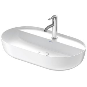 Opzetwastafel 700mm LUV geslepen zonder overloop met kraanvlak 1 kraangat wit/wit zijdemat