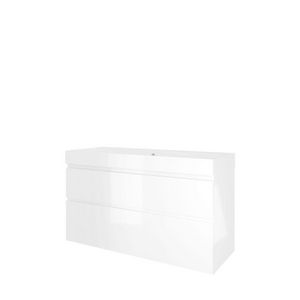 Set Proline polystone Loft enkele wastafel glans wit met 1 kraangat onderkast asymmetrisch glans wit 120x46cm