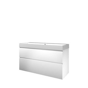 Set Proline polystone Loft enkele wastafel glans wit met 1 kraangat onderkast asymmetrisch mat wit 120x46cm