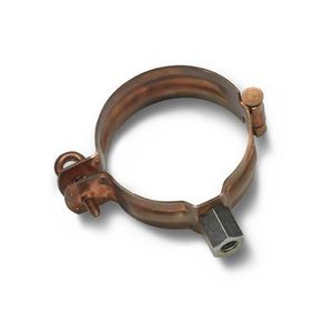 Koperen HWA scharnierpijpbeugel 100mm met moer M10 + RVS schroefoog
