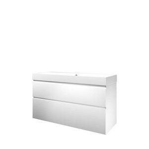 Set Proline polystone Loft enkele wastafel mat wit zonder kraangat onderkast asymmetrisch mat wit 120x46cm