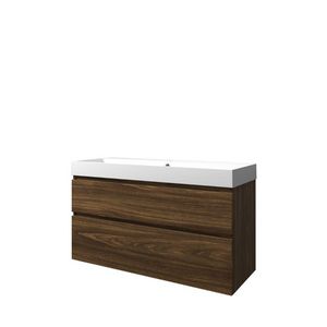 Set Proline polystone Loft enkele wastafel mat wit met 1 kraangat onderkast asymmetrisch cabana oak 120x46cm